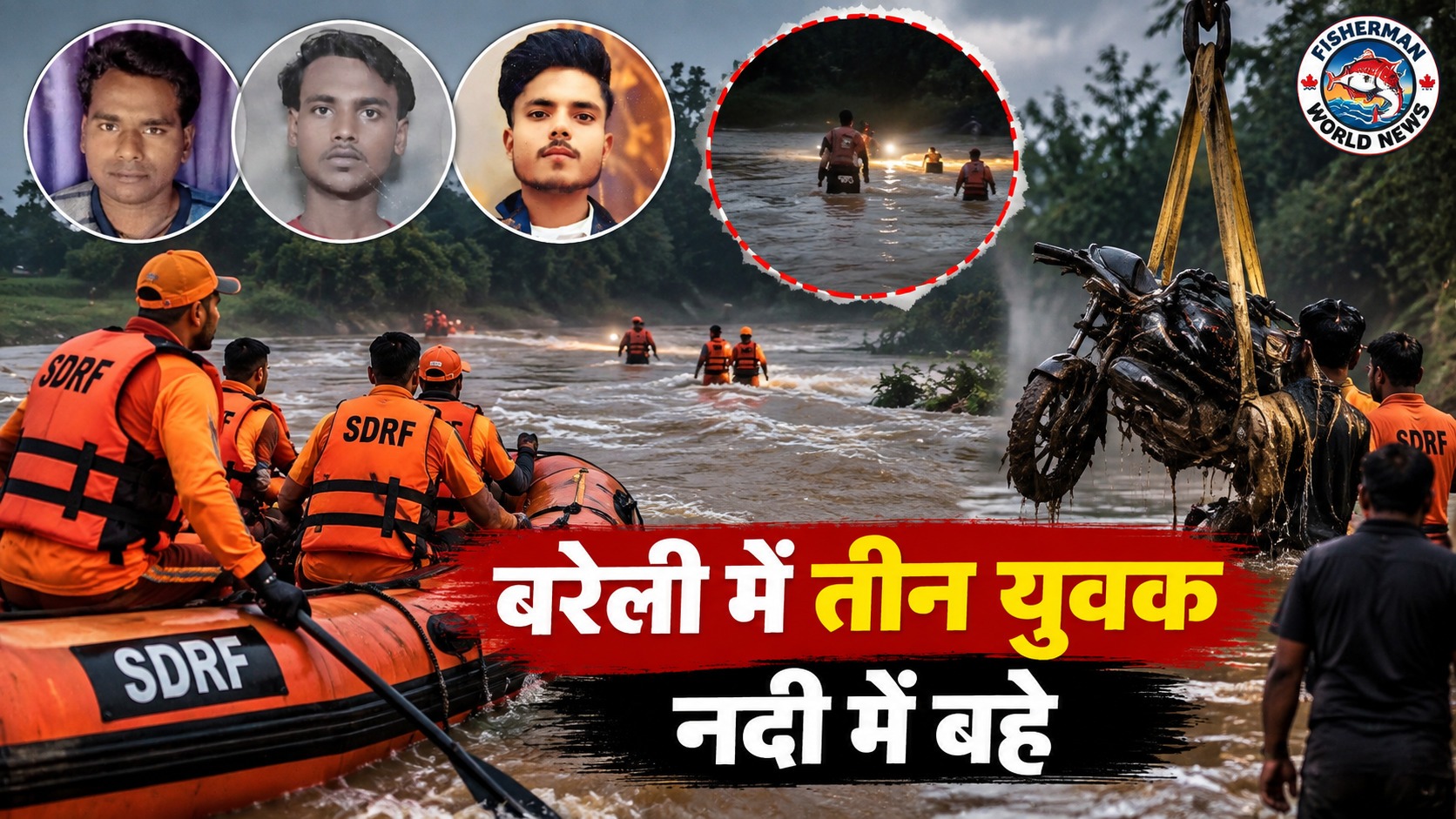 बरेली के आंवला में अरिल नदी के तेज बहाव में