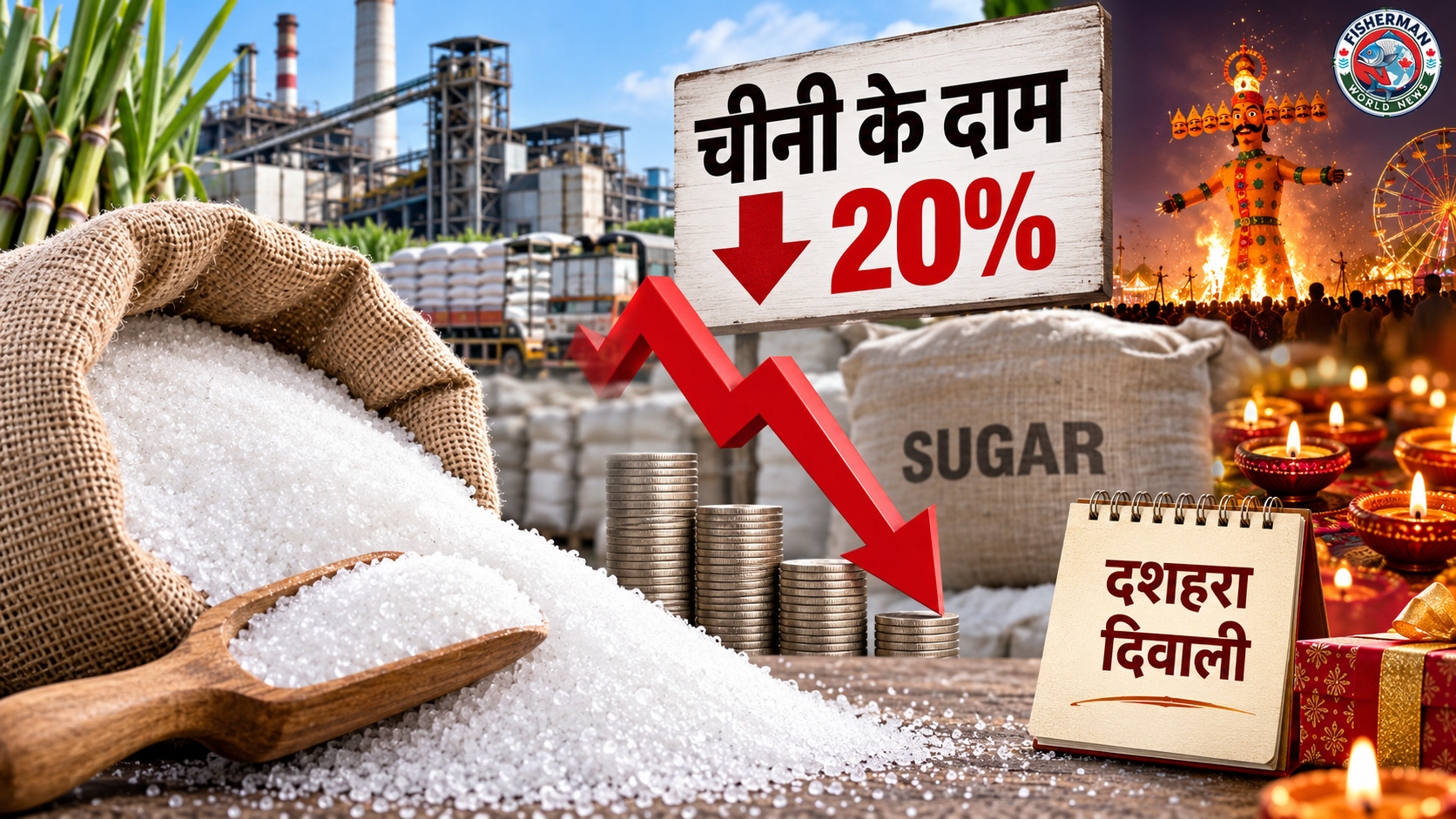 चीनी के एक्स-मिल भाव में करीब 20% की गिरावट
